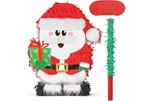 Birchio Christmas Santa Claus Pinatas Bundle with a Blindfold and Bat (Small Size 17x12.5x4 Inches), Holiday Theme Piñata, Christmas Party Supplies, Xmas Piñata, Party Decoration Games
