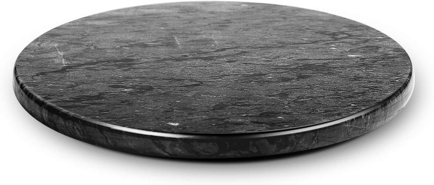 Flexzion Round Black Marble Cheese Board, 12 Inch Serving Board for Charcuterie Cheese, Cutting, Pastry, Trivet