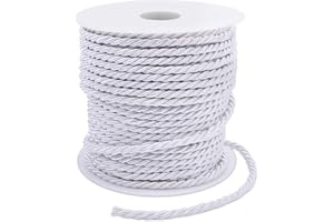 LEREATI 27 Yards Twisted Silk Rope Cord, Soft White Rope Satin Cord Trim 3mm Nylon Cord, Thick Decorative Rope, Cording for Crafts, Curtain Tieback, Home Décor, Graduation Cords