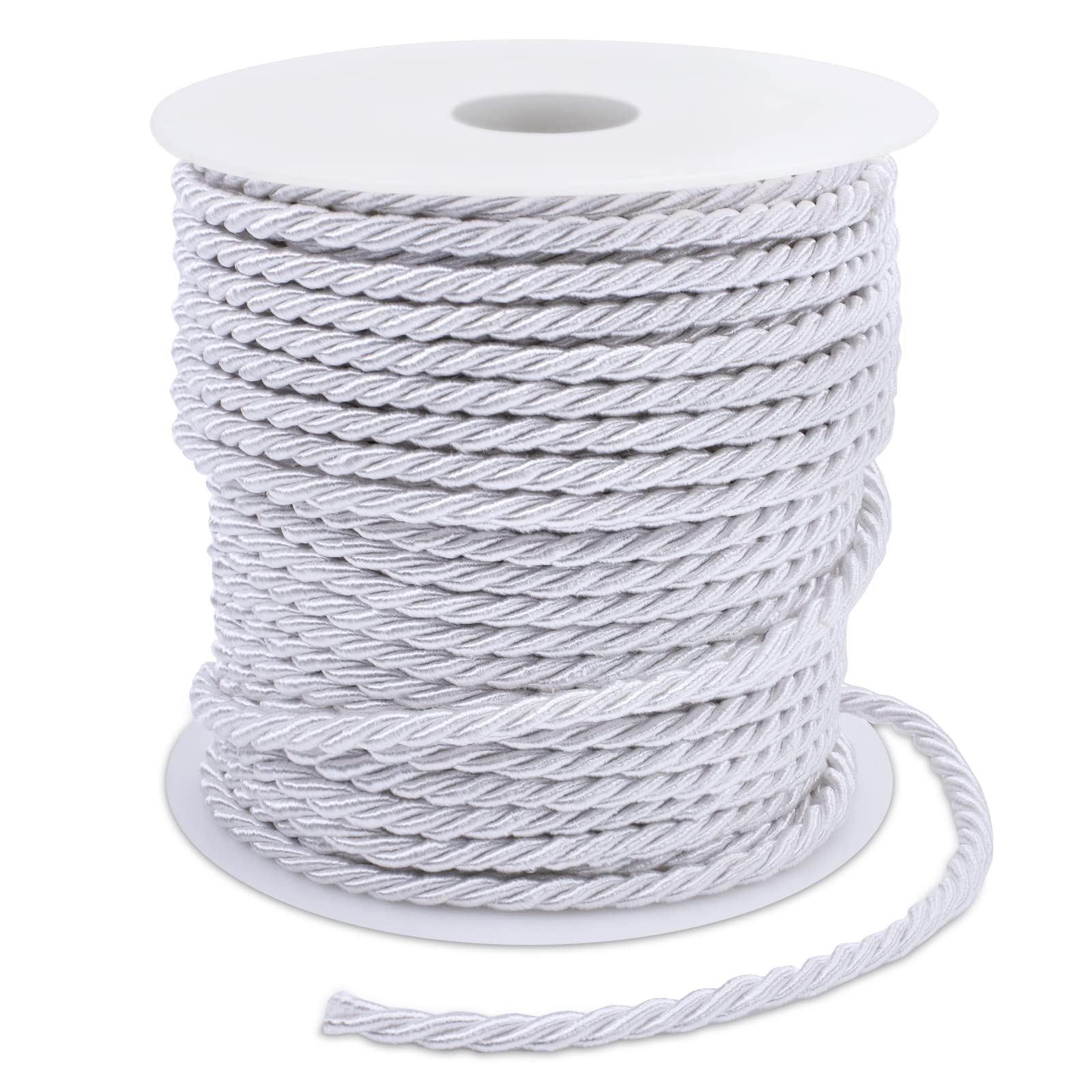 LEREATI White Twisted Cord Rope 3mm x 25m, 3-Ply Polyester Cord Soft Craft Rope Satin Cord Trim, Decorative Twisted Macrame Cord for DIY Craft Curtain Tieback Honor Cord Gift Bags Home Decor