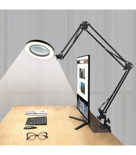 15X Magnifying Desk Lamp With Clamp - Real Glass Lens, 84 LEDs, 5 Color Modes, USB Powered