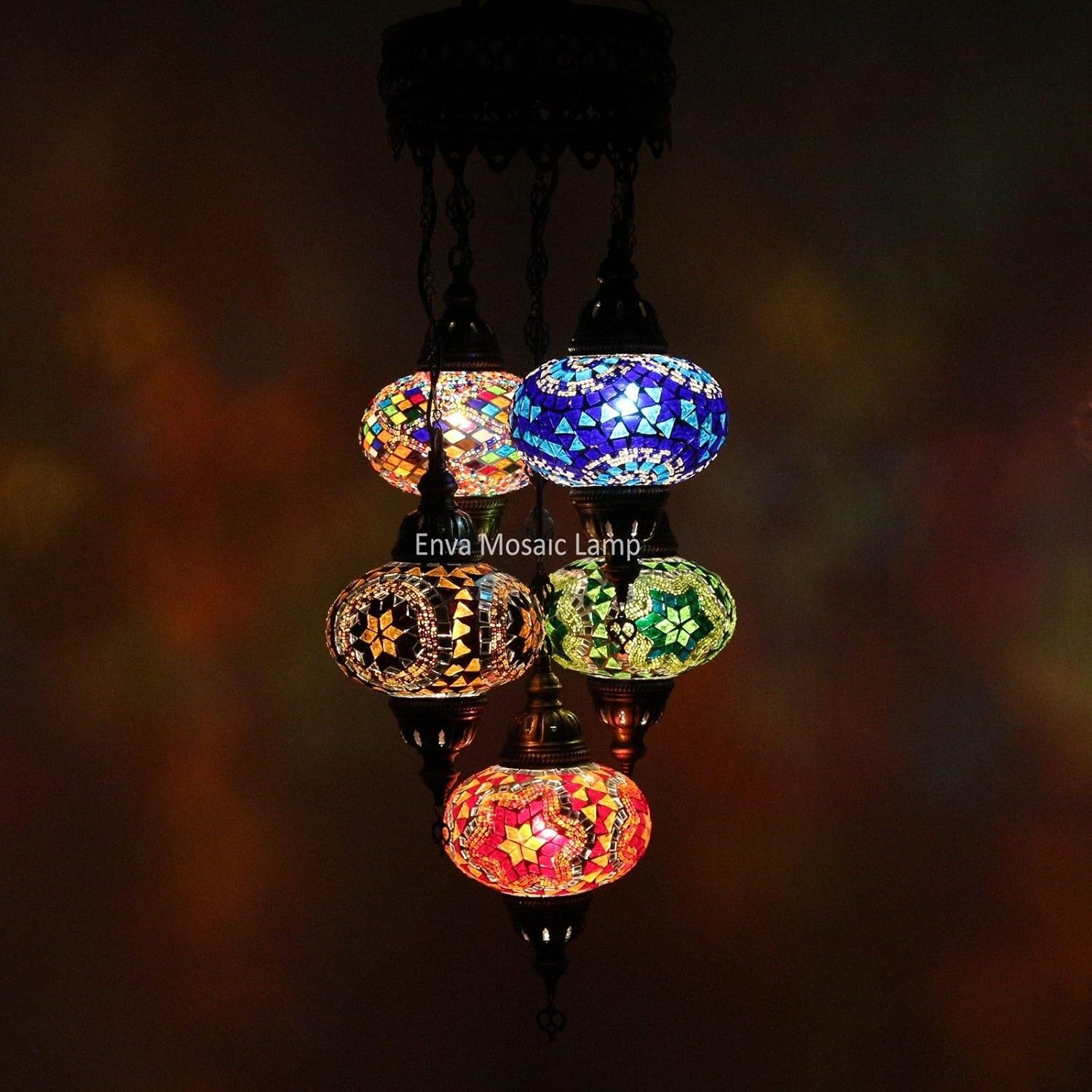 Turkish Moroccan Style Mosaic Multicolour Hanging Ceiling Lamp 5
