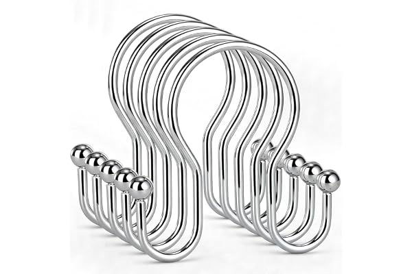 Goowin Shower Curtain Hooks, 12 Pcs Shower Curtain Rings, Stainless Steel Shower Curtain Hangers, Metal Shower Curtain Hooks