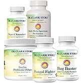 Dr Clark Store Candida Cleanse Kit with Probiotics, 4 Supplements - 380 Capsules + 1 Powder 300g, Non-GMO, Solvent-Free, Additive-Free, Made in USA Since 1993