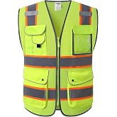 JKSafety Safety Vest for Men Women Reflective Hi Vis JK100 Yellow S | ANSI Class 2, 9 Pockets, 4 Reflective Strips with Neon Trim High Visibility Lightweight Constructions &amp; Outdoor Activities