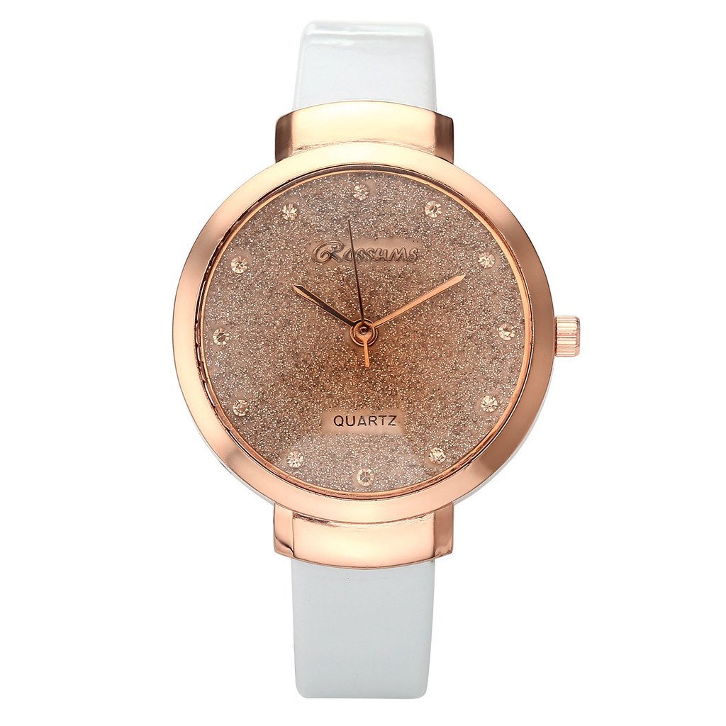 JSDDE Uhren,Elegante Damen Armbanduhr Braunglas Glitzer Dial XS Slim PU Leder-Band Ladies Dress Analog Quarzuhr,Weiss