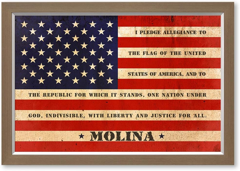 IPIC - Personalized American Flag, Wall Art with Family Names and Oath for Military Family, Veterans, and Independence Day, Framed Artwork Ready to Hang, Total Size 33x23