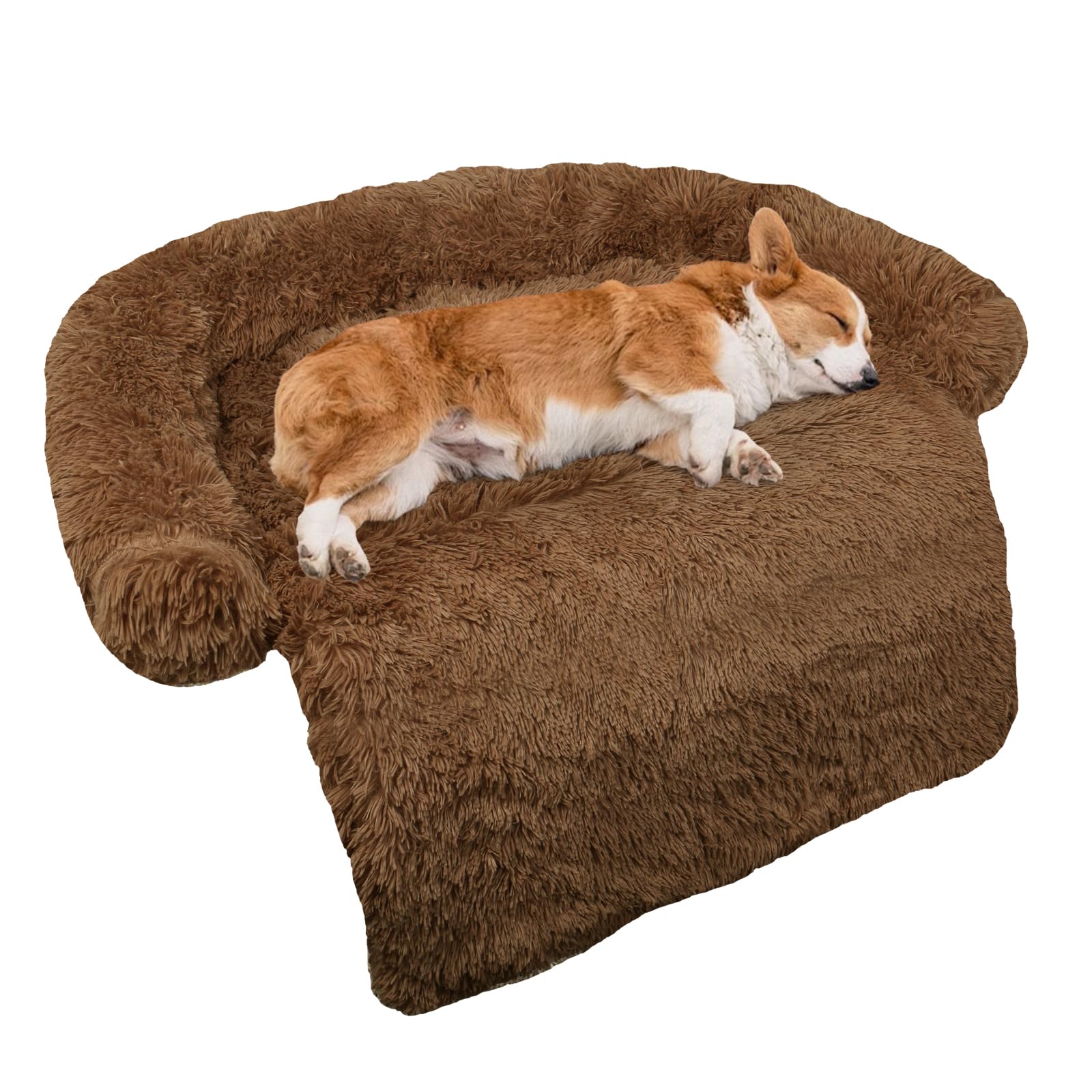 Photo 1 of GGIB Calming Dog Bed Fluffy Plush Dog Mat for Furniture Protector with Removable Washable Cover for Large Medium Small Dogs and Cats (Medium, Brown)