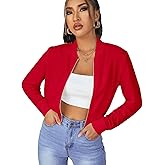 SweatyRocks Women's Casual Long Sleeve Solid Zip Up Coat Crop Bomber Jacket