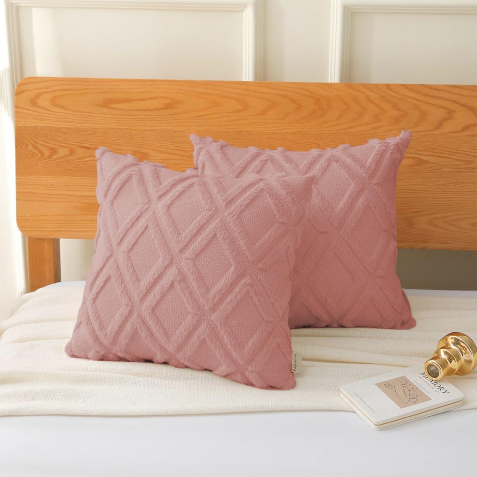 Pagnanno. Set of 2 & 4 Soft Velvet Cushion Covers 45x45cm(18x18 Inches) D8 Throw Pillowcases Square Covers for Chairs,living room,bedroom Invisible Zipper (45x45cm (18x18inch), Blush Pink, 2)