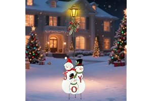 Lewondr 1 PCS Christmas Decororations Outdoor, 51.2" Solar Metal Snowman and Street Lamp Garden Stakes, Xmas Yard Signs with 1 Lighting Mode, Waterproof Solar Garden Decor for Pathway Yard Lawn Patio