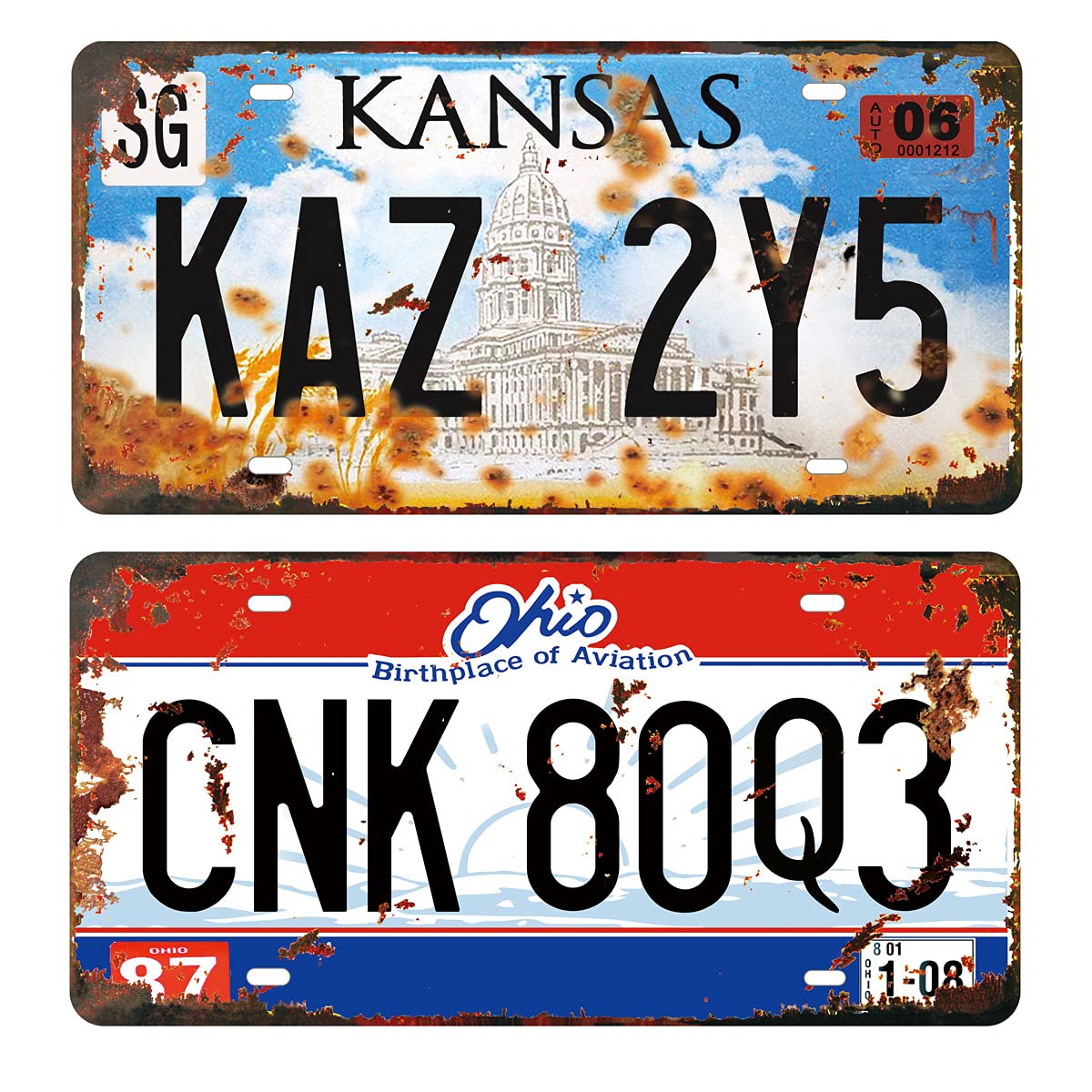 Photo 1 of 2 Pieces Prop License Plates, | Kaz 2Y5 + CNK 80Q3 | Metal Stamped Car Plates, Winchester Impala