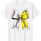 Baseball Softball Bow, Coquette Baseball mom Mama T-Shirt
