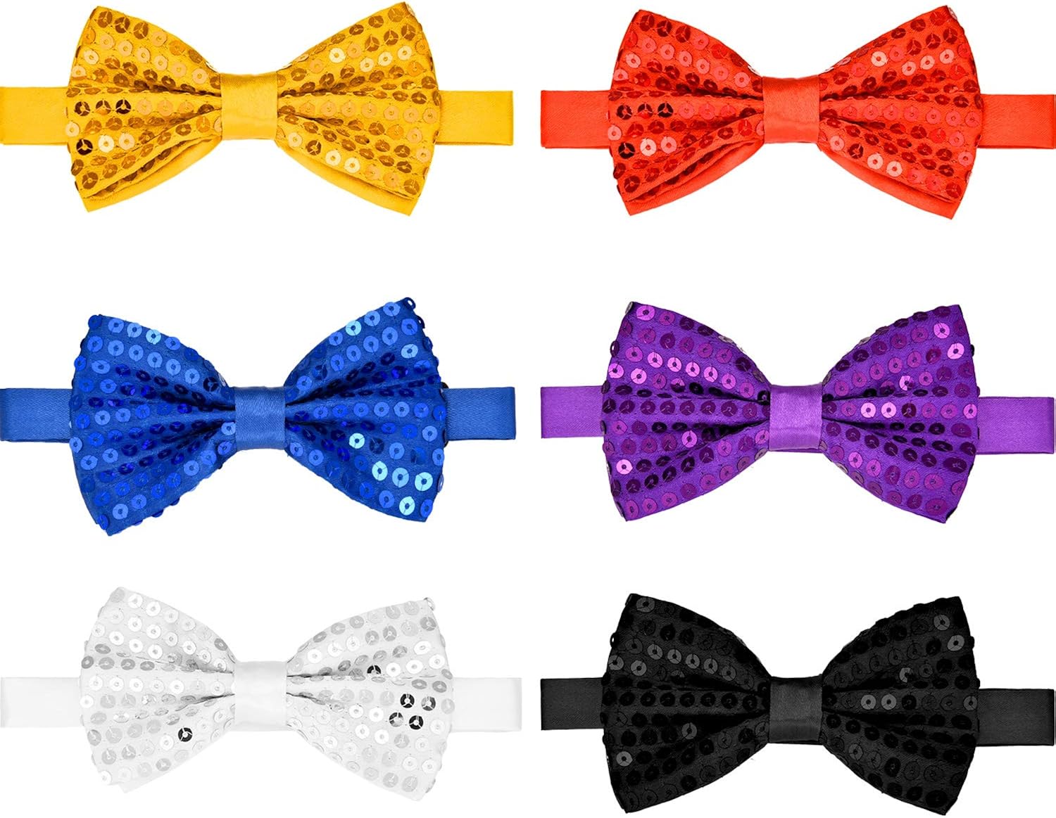 6 Pieces Sequin Bow Tie Doublelayer Pretie Bow Ties with Adjustable