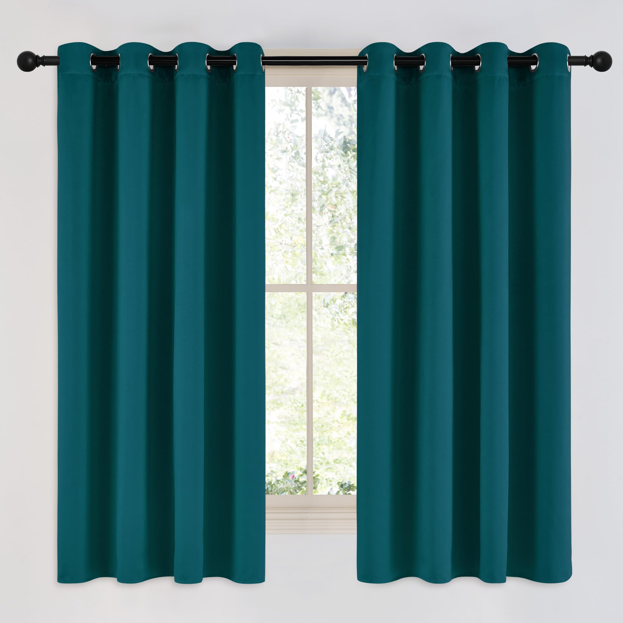 NICETOWN Faux Silk Teal Curtains & Drapes for Bedroom, Grommet Top Thermal Insulated Room Darkening Energy Saving Privacy Drapes for Nursery, 2 Panels, W52 x L63 Image