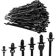 SWZHAI 240 PCS Push Mount Zip Ties, Nylon Car Mount Wire Tie Snap in Cable Zip Ties, Black Push Mount Cable Ties Automotive Zips Tie Fastener Wire Harness Clips for Wire Tying (6-Types)