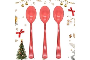 JOY AKKESS 50 Pcs Clear Red Plastic Spoons, Red Utensils Heavy Duty, Disposable Plastic Cutlery Include 50 Spoons for Birthday, Wedding, Graduation Party, Christmas, Valentine's Day