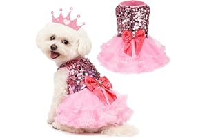 SCENEREAL Pink Dog Dress Princess Costume, Sparkly Tutu Dresses Bowknot Vest Funny Pet Halloween Costumes, Puppy Queen Outfit Christmas Birthday Clothes for Small Medium Girl Dogs Large Big Cats M