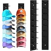 Hat Organizer for Baseball Caps, 2 Pack Black Hat Rack for Wall Hold up to 18 Hats Strong Adhesive Hat Hooks Stand Hat Hanger Organizer Storage Holder Display for Door Closet
