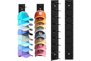 DNTORX Hat Organizer for Baseball Caps, 2 Pack Black Hat Rack for Wall Hold up to 18 Hats Strong Adhesive Hat Hooks Stand Hat Hanger Organizer Storage Holder Display for Door Closet