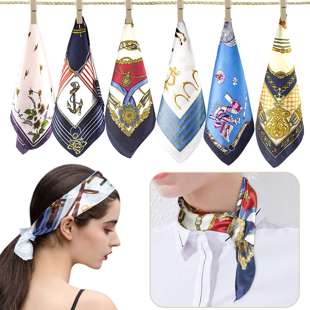 ZIQIAN 6 pcs Women's Silky Fashion Small Square Satin Scarf Mixed Neck Head Scarf Set 19.7" x 19.7" ZIQIAN 6 pcs Women's Silky Fashion Small Square Satin Scarf Mixed Neck Head Scarf Set 19.7" x 19.7"