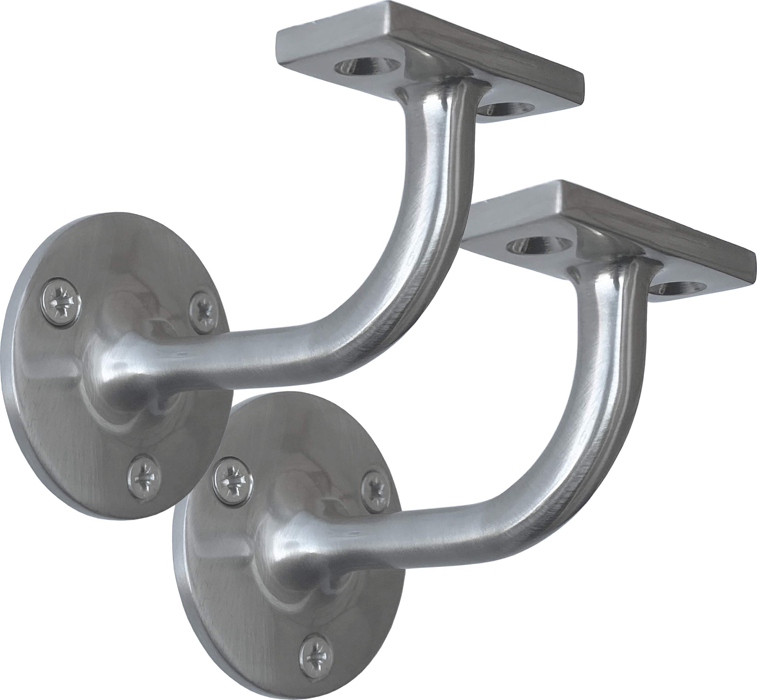 IRONTITE 2X Satin Chrome Handrail Brackets, Heavy Duty Banister Rail Brackets, Suits Wood Or Metal Stair Banister Rails, Perfectly Finishing The Look of Your Hand Rail (2 Pack), Silver