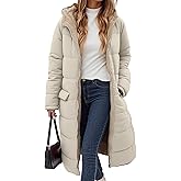ECOWISH Women Winter Puffer Jacket - Reversible Fur Fleece Lined Hood Zip Sherpa Coat Parka Padded Long Outerwear