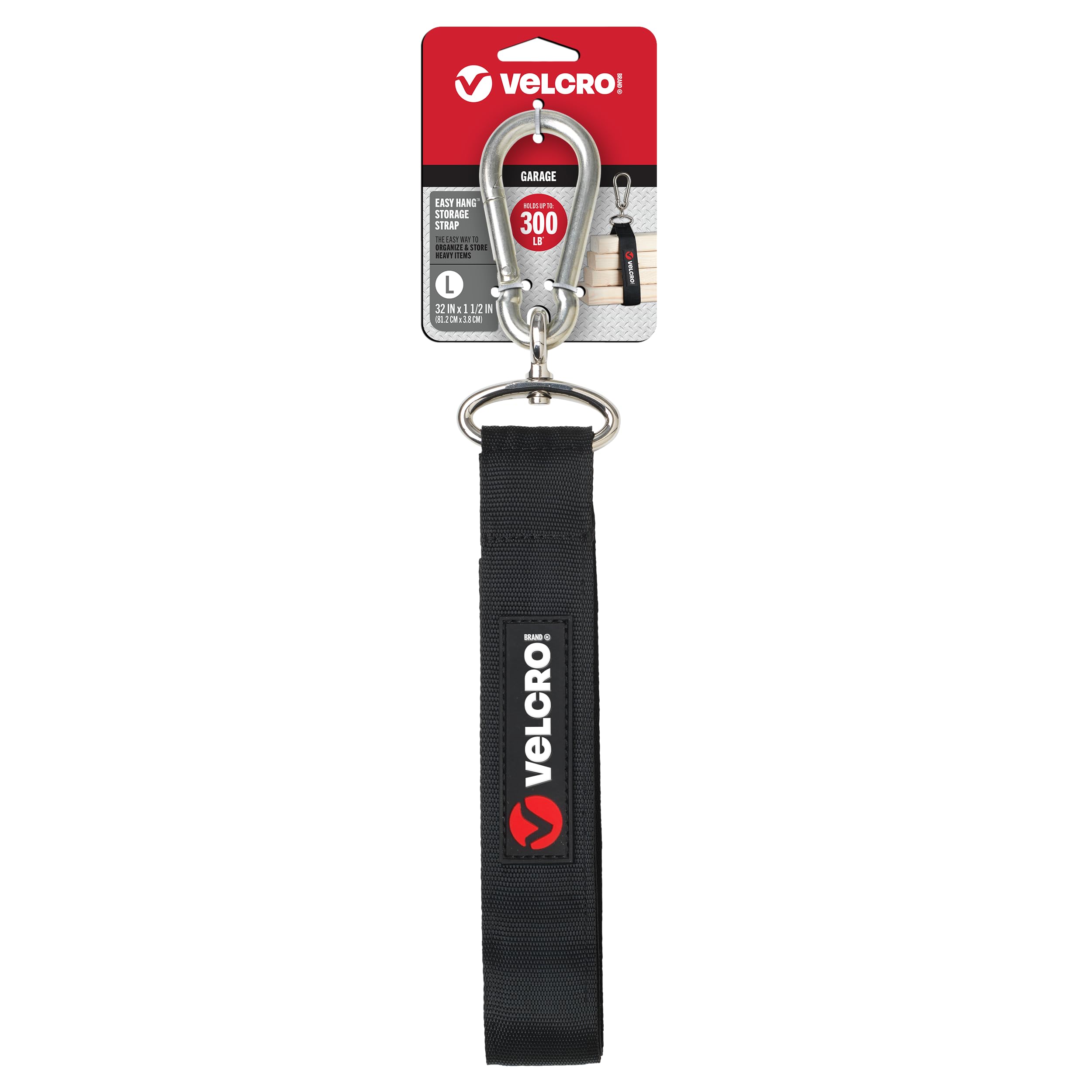 Velcro Brand Easy Hang Strap | Heavy Duty Outdoor Storage Extension Cords, Cables, Tools, Bikes | Organization for Garden, Shed, RV, Large - up to 300 lbs, Black