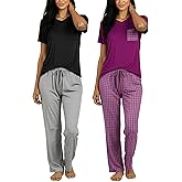 Real Essentials 2 Pack: Women's Comfy Pajama Sets - Short & Long Sleeve Ladies Loungewear Sleepwear PJs (Available In Plus)