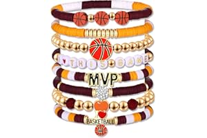 HZEYN Basketball Bracelets for Women - Stackable Beaded Friendship Bracelets for Game Day Sports Mom Accessories