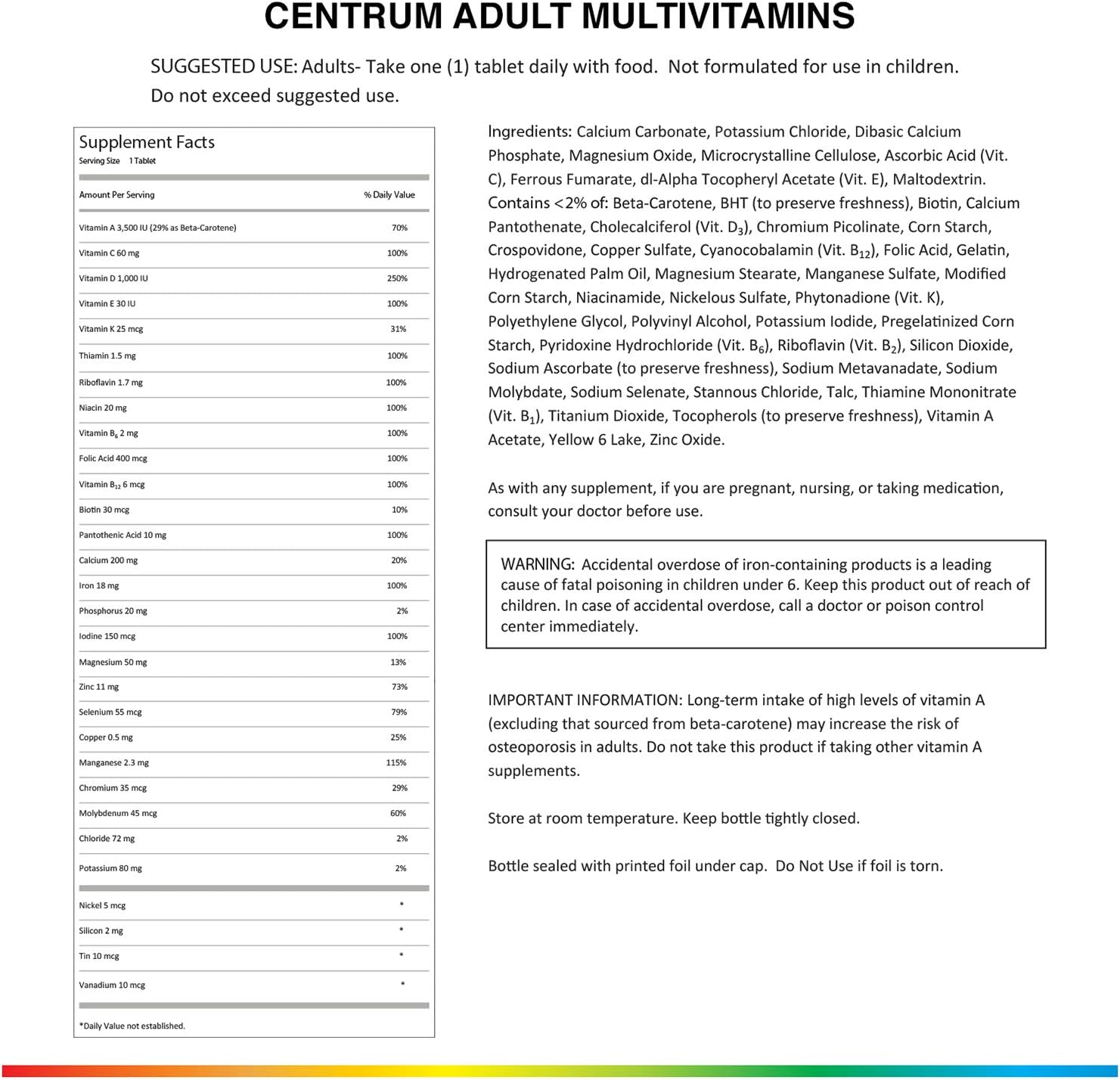 Centrum Adult Multivitamin/Multimineral Supplement with Antioxidants, Zinc and B Vitamins - 200 Count: Health & Personal Care