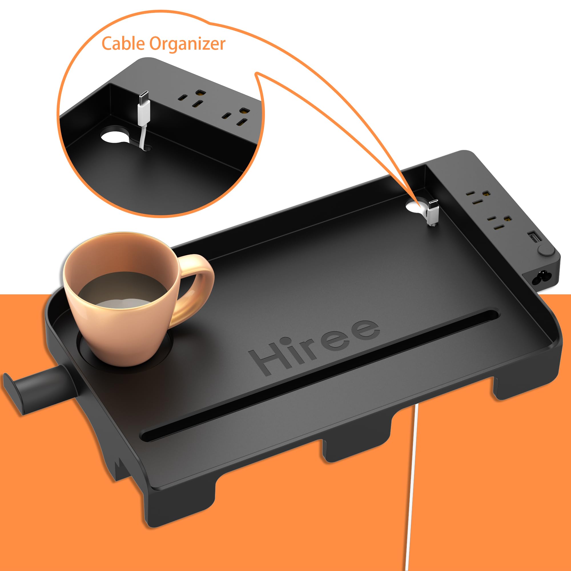 Bedside Shelf for Dorm Bunk Bed with USB Charging Port and AC Outlets, Bedside Caddy, Attachable Bedside Table, College Dorm Essential Clip On Bedside Tray, Bunk Bed Accessories, Plus Size, Black