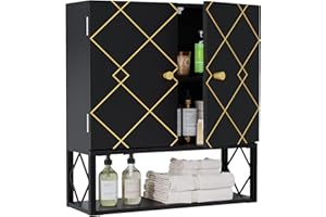 VOXANOXI Bathroom Cabinet Wall Mount, Premium Design Over The Toilet Storage Cabinet, Medicine Cabinet with 2 Doors and an Open Shelf, Wall Cabinet can Also be Used in The Laundry Room and Kitchen