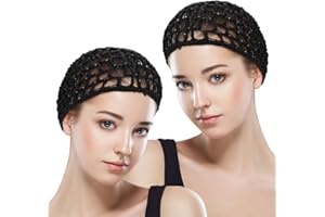 COMNICO Crochet Hair Net 2Pcs Mesh Cover Curls Hair Wrap Towels Sleeping Soft Nylon Bun Lifting Strap Thick Short Knit Snoods Hat Women Long Short Straight Curl Wig (Grey)