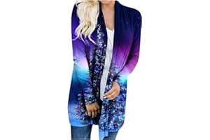 ZEFOTIM Christmas Cardigan for Women Light Weight Open Front Funny Reindeer Xmas Fashion Casual Shirts