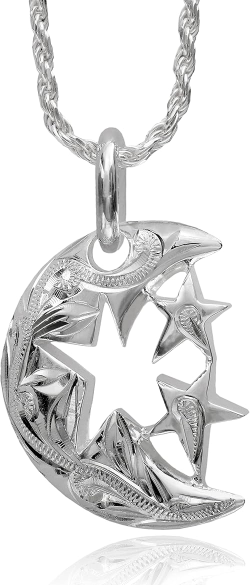 Amazon レイラニ ハワイアンジュエリー 三日月 ムーン 星 スター ペンダント ネックレス メンズ シルバー925 ロープチェーン40cm付 ネックレス 通販
