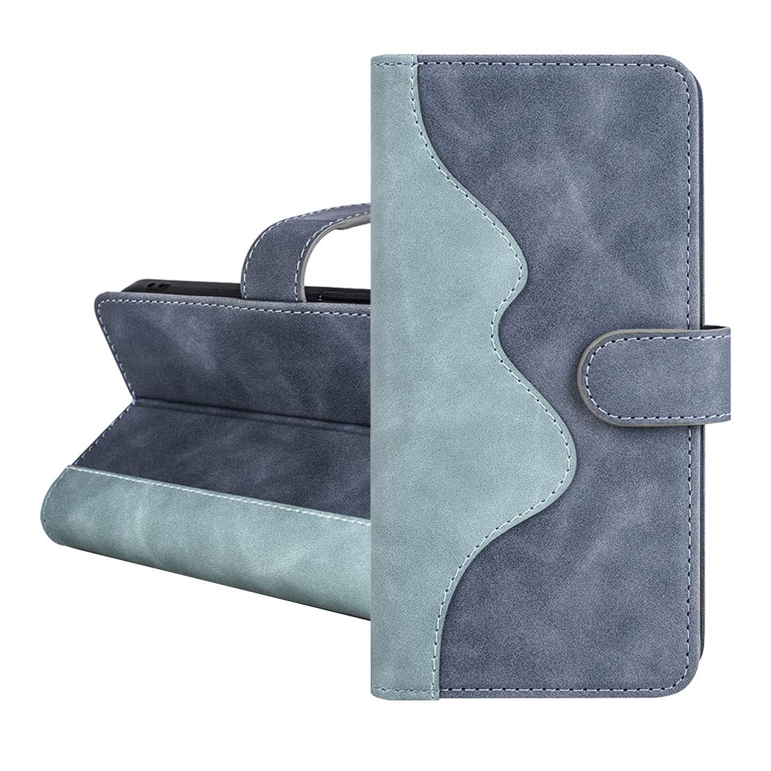 BRAND SET Case for Motorola Moto E22/E22i 4G Wallet Case Flip Cover PU Leather+TPU Material Cover with Bracket Function Card Slot, Color Matching Phone Case for Moto E22/E22i 4G(Blue)