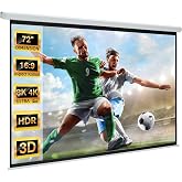 YODOLLA 72" Projector Screen Motorized 16:9 for Home Theater Outdoor White | Pull Down Retractable Movie Screen with Remote, Wall Ceiling Mount for Backyard Patio Indoor Office Classroom 4K 8K HD 3D