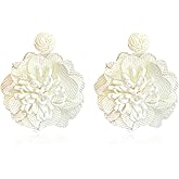 Anmpab Big Fabric Flower Dangle Earrings Bohemian Chic Handmade Accessories for Women Elegant Aesthetic Floral Dangle Earrings