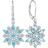 RGEMCY Snowflake Earrings for Women 925 Sterling Silver 5A White/Aquamarine Blue Cubic Zirconia Drop Earrings Leverback Dangle Earring Jewelry Gifts