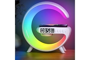 Pqeert 2026 New Wireless Speaker Charger, Atmosphere Bedside Light with Wireless Charging Station,Music Lit Lamp 4 in 1 Alarm Clock Gifts Idea for Family (White)