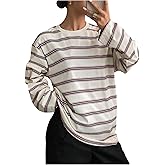 MakeMeChic Women's Striped Long Sleeve T Shirt Crew Neck Fall Going Out Tops