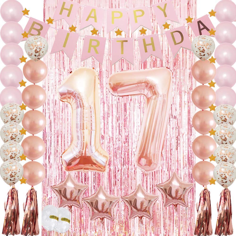 Photo 1 of 17th Birthday Decorations for Girls?Rose Gold 17 Birthday Party Decoration for Her?Rosegold Balloons Decoration for Girls Women 17th Birthday Party Supplies
