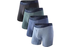 BAMBOO COOL Men's Underwear Boxer Briefs,Regular Leg,Breathable Soft Moisture-Wicking with Fly Underwear For men 4 Pack