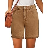 luvamia Jean Shorts for Women High Waisted Trendy Causal Summer Fold Hem Stretchy Long Denim Shorts 7 Inch Inseam