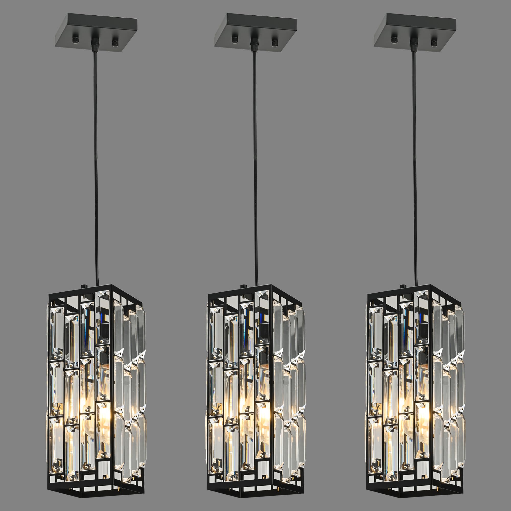 Photo 1 of ***DAMAGED - INCOMPLETE - SEE PICTURES***
XLHYTF Black Hanging Kitchen Island Modern Concise Crystal Pendant Light Fixture, Adjustable Mini Crystal Pendant Lights Kitchen Island for Kitchen, Dining Room, and Bedroom (3 Pack)
