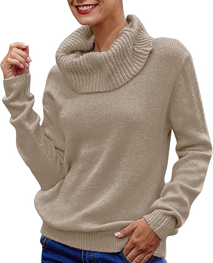 Suéter de punto para mujer, cuello alto, manga larga, holgado, de punto