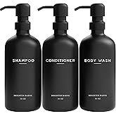 Black Shampoo and Conditioner Dispenser Set by Brighter Barns - Refillable Plastic Shower Soap Dispensers for Bathroom - Body Wash & Shampoo Bottles - Modern Bathroom Decor for Hotel, Airbnb (Black)