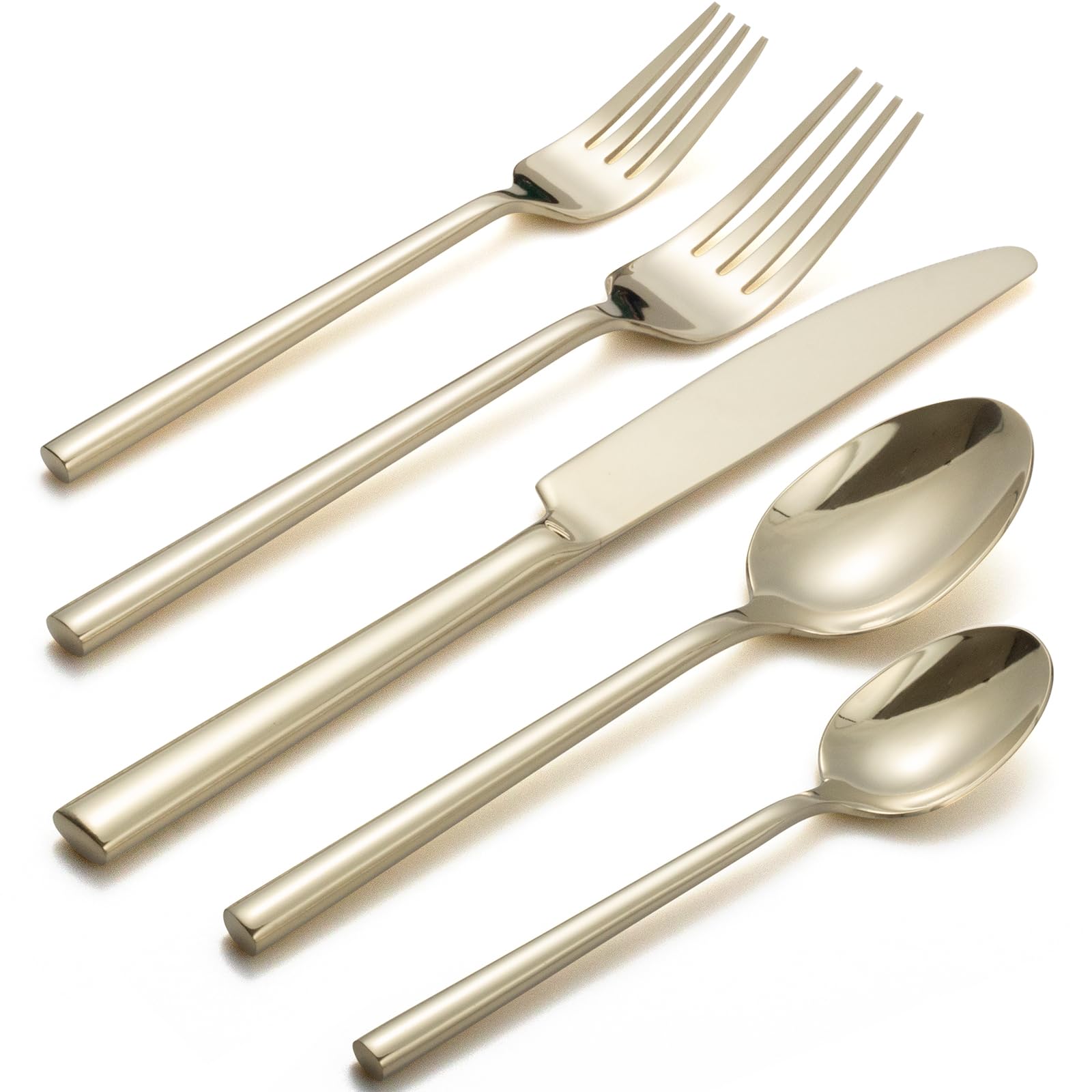 Alata Potter Champagne Gold 20-Piece Forged Silverware Set, Service for 4, Stainless Steel Flatware Set, Modern Design with Mirror Finish, Ideal for Home, Kitchen, Party, Camping Image