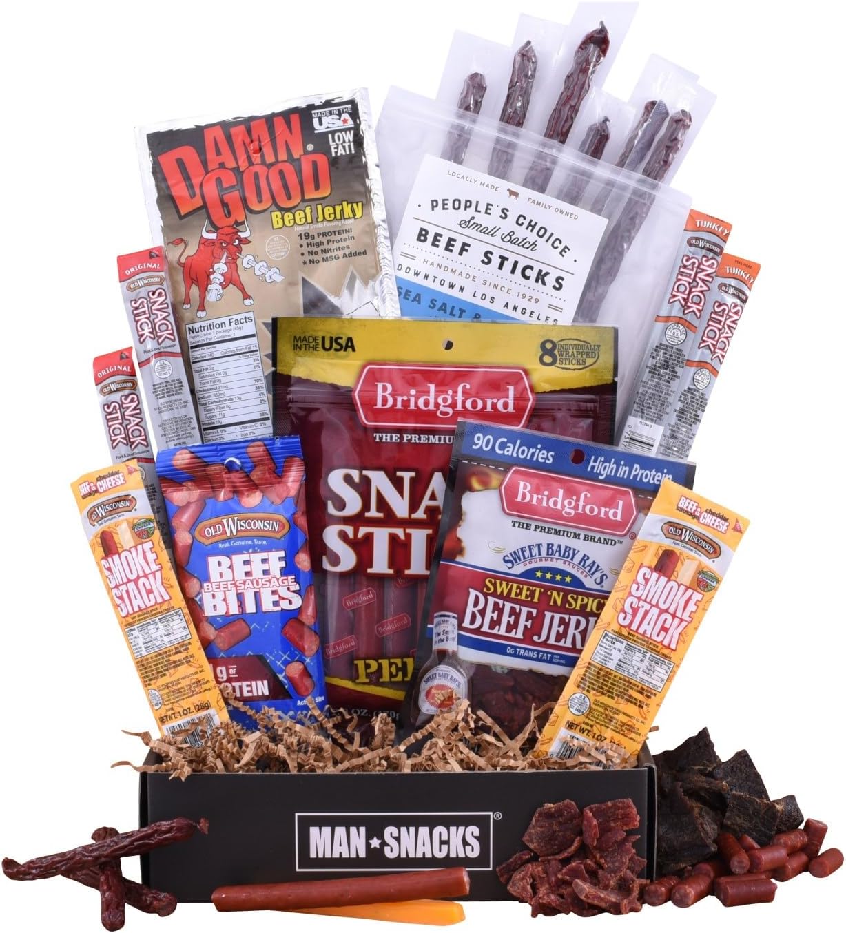 ManSnacks Jerky Gift Basket for Men 26 pc Large Variety of Beef